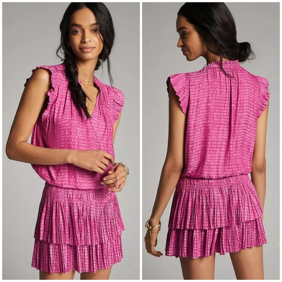 strapless open back dress Floral Cotton Square Neck Pink Mini Dress main image 1